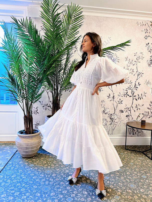 Cotton Slub Midi Dress - White  - Image 4