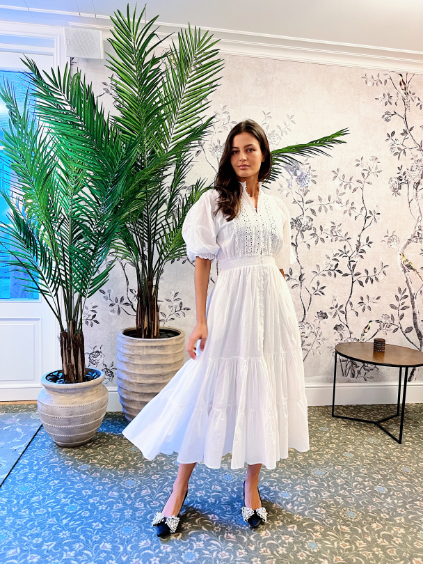 Cotton Slub Midi Dress - White  - Image 5