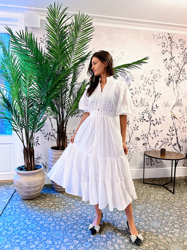 Cotton Slub Midi Dress - White  - Image 6