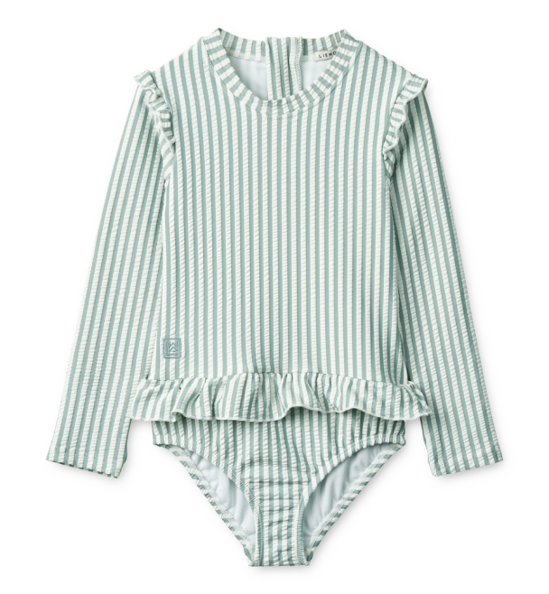 Sille Seersucker Swimsuit - Stripe Sea Blue/White - Image 1