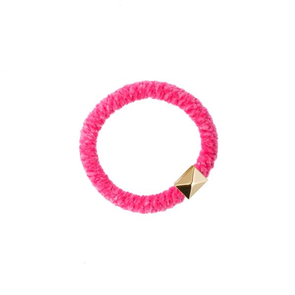 Fluffy Fat Hair Tie W/Gold - Pink