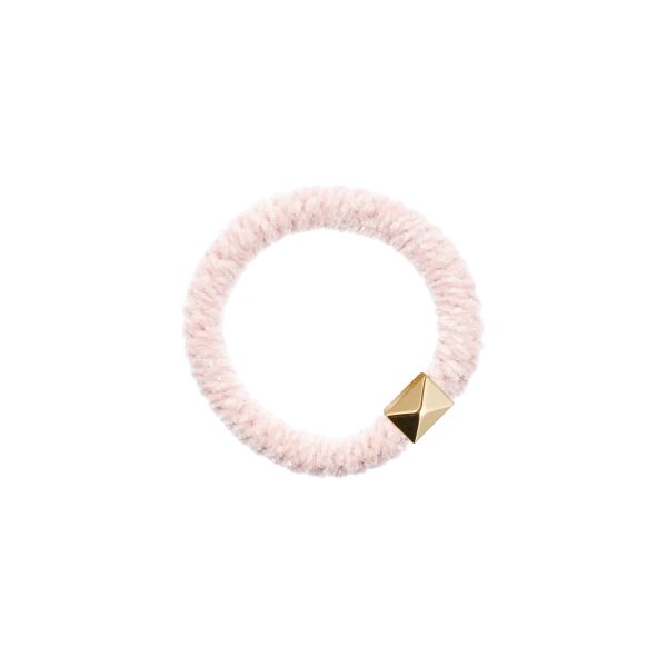 Fluffy Fat Hair Tie W/Gold - Pale Rose