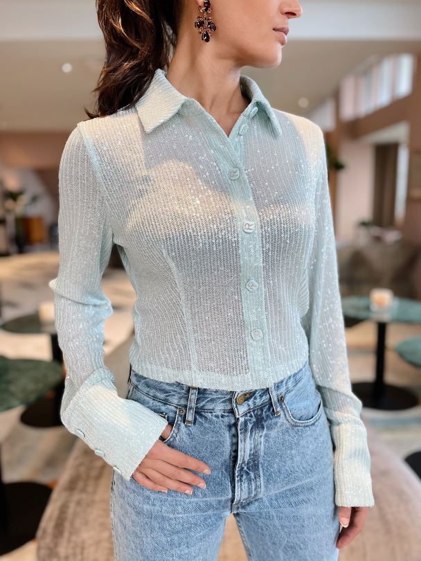 Transparent Sequins Fitted Shirt - Image 1