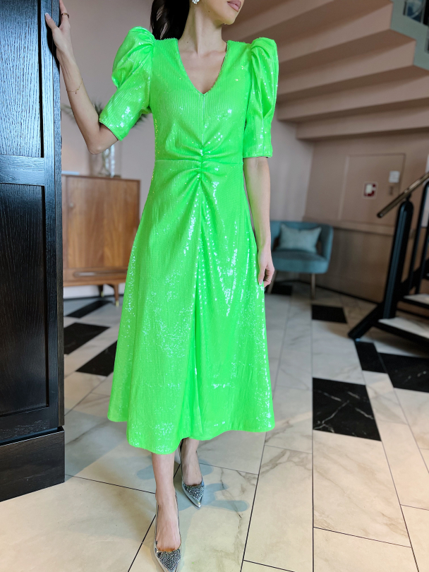 Sequins Maxi V-Neck Dress - Green Gecko - Image 1