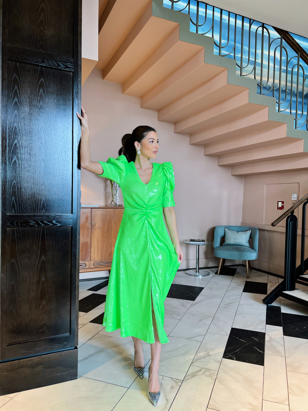 Sequins Maxi V-Neck Dress - Green Gecko - Image 4