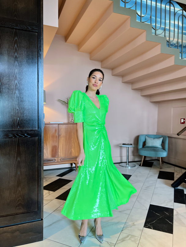 Sequins Maxi V-Neck Dress - Green Gecko - Image 5