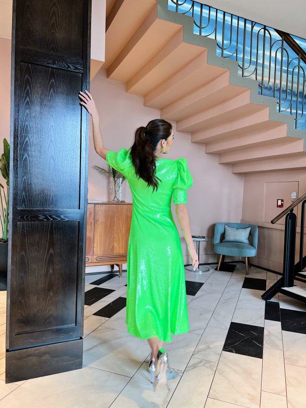 Sequins Maxi V-Neck Dress - Green Gecko - Image 6