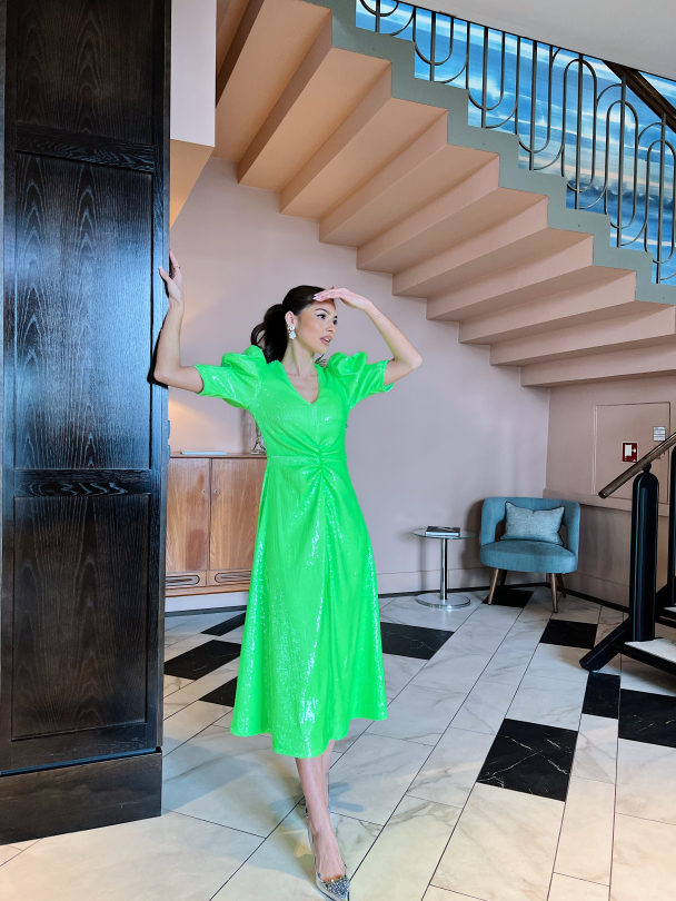 Sequins Maxi V-Neck Dress - Green Gecko - Image 7