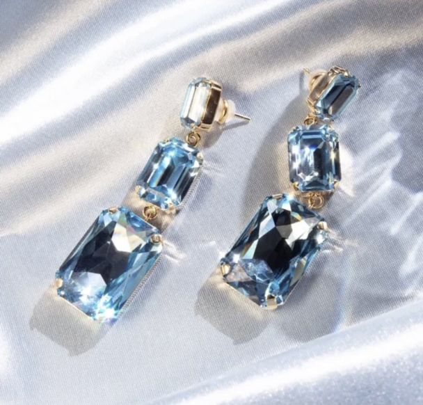 Alexa Long Earring Gold - Aquamarine