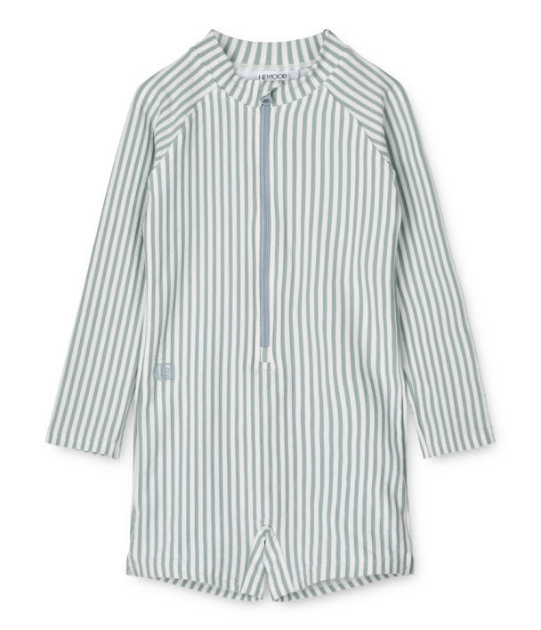 Max Swim Jumpsuit LS Seersucker - Stripe Sea Blue/White - Image 1