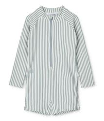 Max Swim Jumpsuit LS Seersucker - Stripe Sea Blue/White