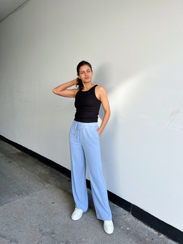 Viva - Gulia Long Linen Pant - Blue Heron - Image 6