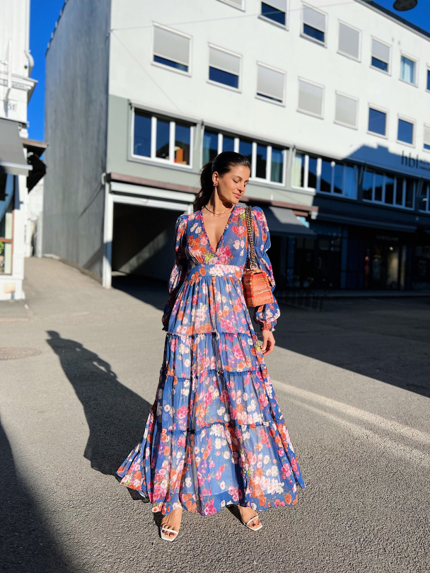 Chiffon Maxi Dress - Blue Poppy  - Image 3