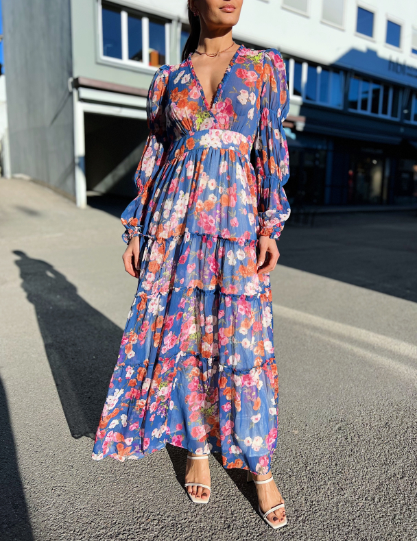 Chiffon Maxi Dress - Blue Poppy  - Image 1