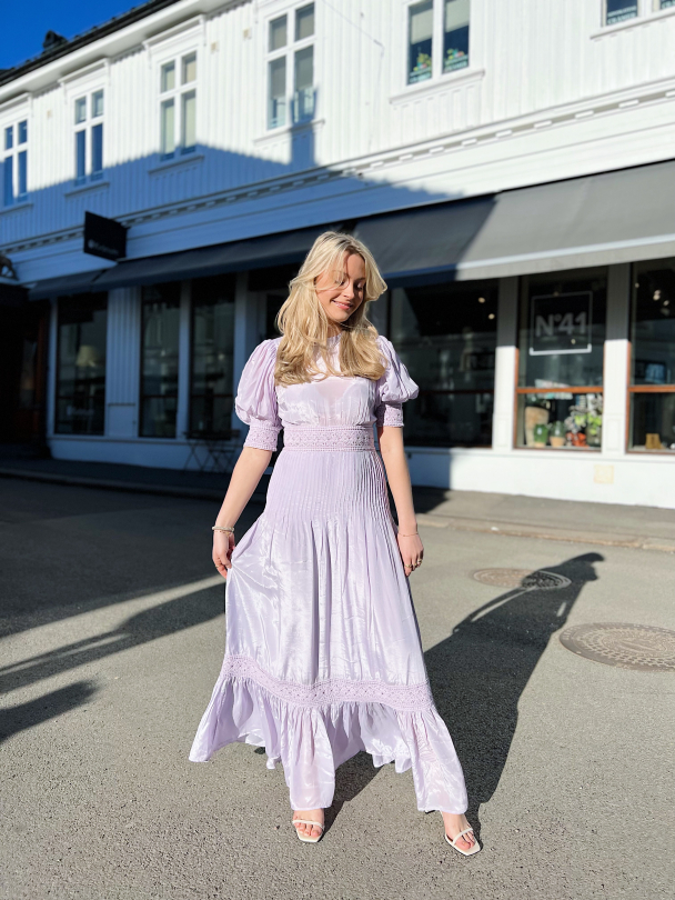 Satin Embroidery Dress - Lilac  - Image 3