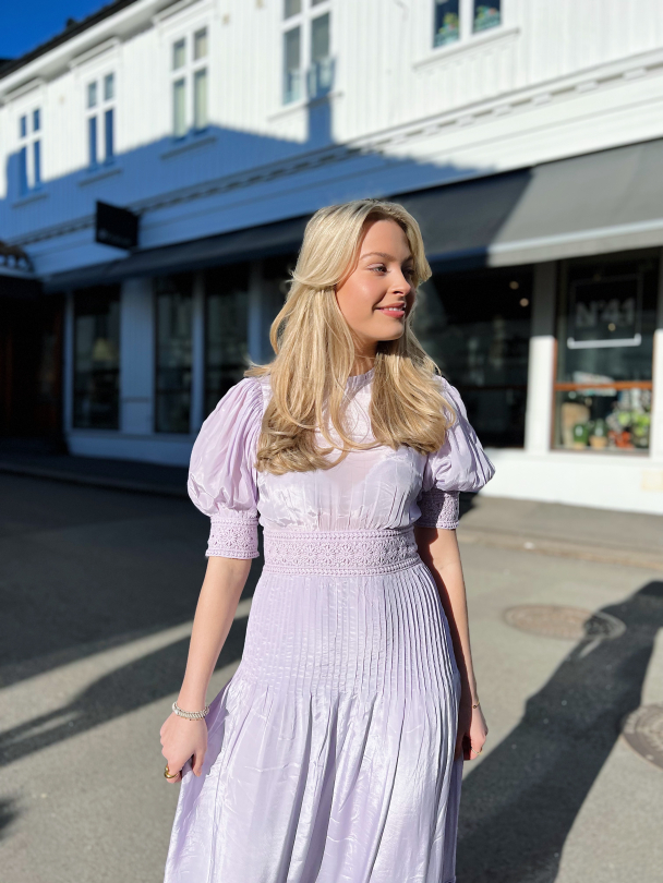Satin Embroidery Dress - Lilac  - Image 4