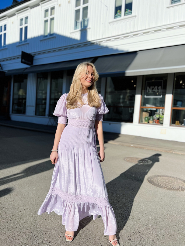 Satin Embroidery Dress - Lilac  - Image 5