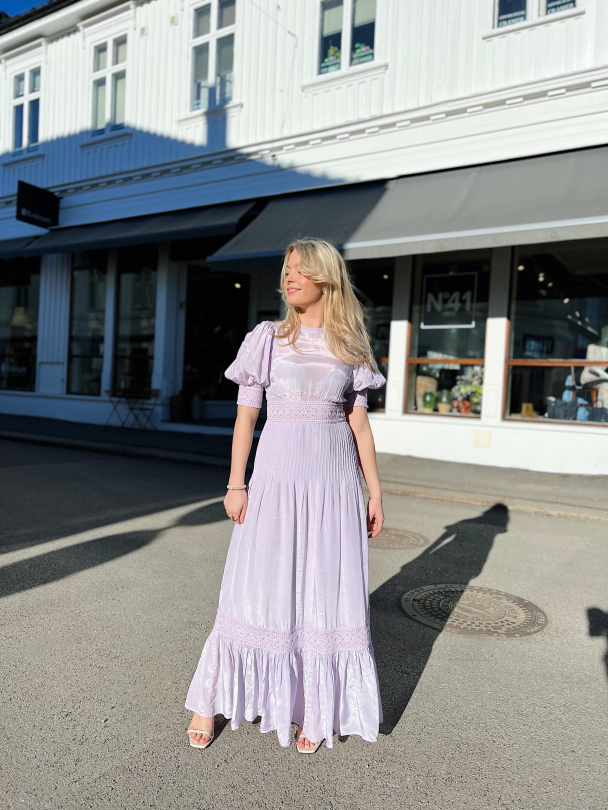 Satin Embroidery Dress - Lilac  - Image 7