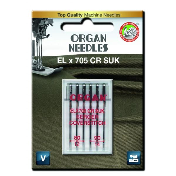 Organ Needles - ELx705 Coversøm Krom 80-90, 6 stk