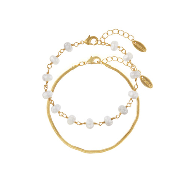 ORELIA Snake Chain & Pearl Bracelet - Image 1
