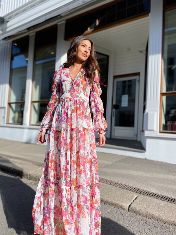 Chiffon Maxi Dress - Off White Poppy  - Image 3