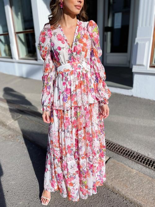 Chiffon Maxi Dress - Off White Poppy 