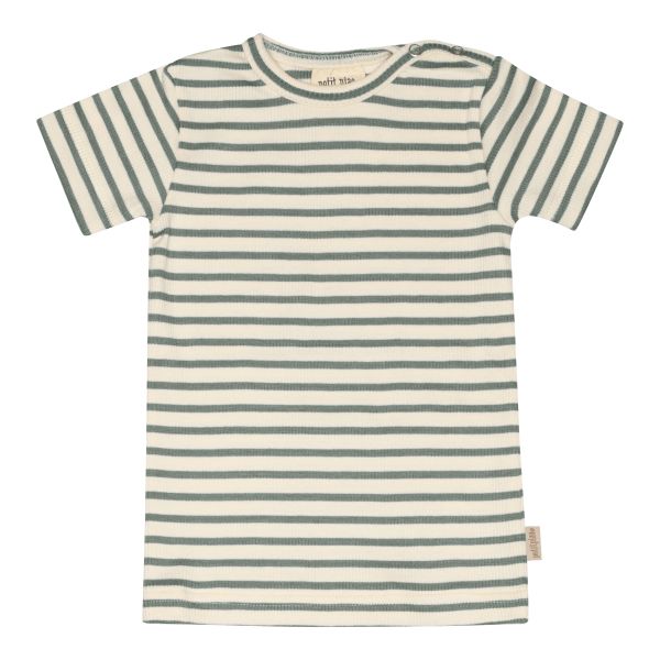 Petit Piao - T-skjorte Modal Striped, Light Petrol/Offwhite