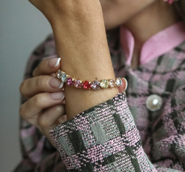 Gia Stud Bracelet Gold - Pastel Rainbow Como - Image 2