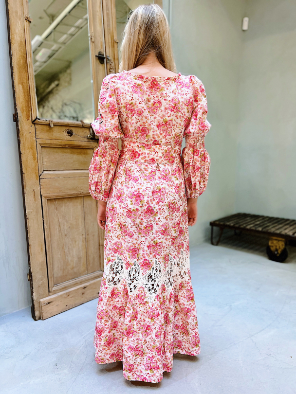Linen Maxi Dress - Pink Flowers  - Image 2