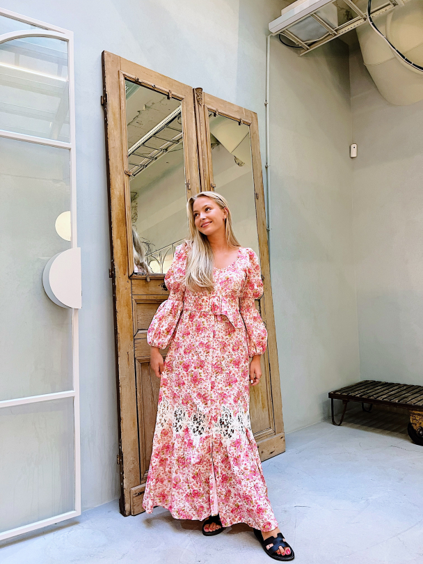 Linen Maxi Dress - Pink Flowers  - Image 3