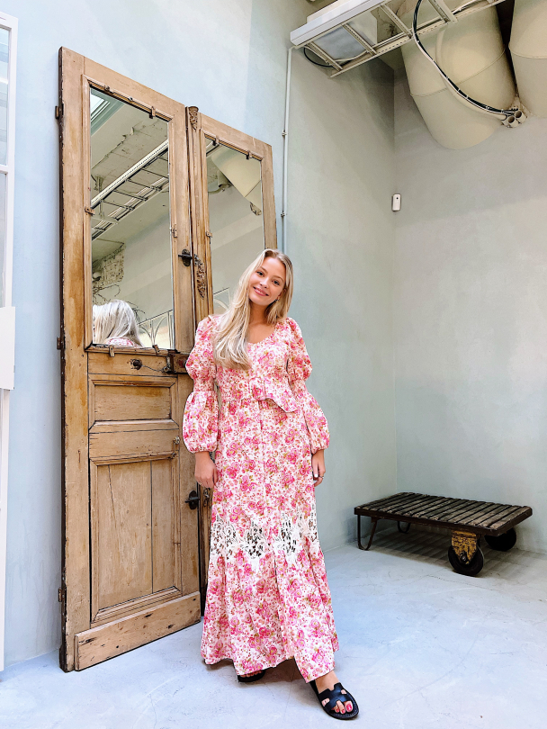 Linen Maxi Dress - Pink Flowers  - Image 4