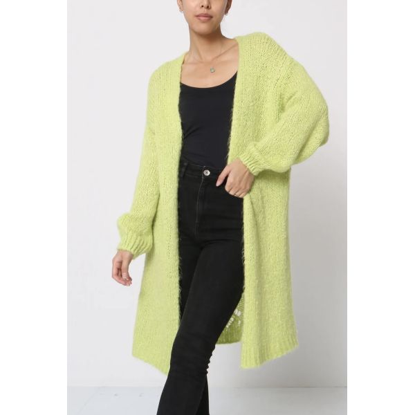 Strikkejakke lang onesize, limegrønn