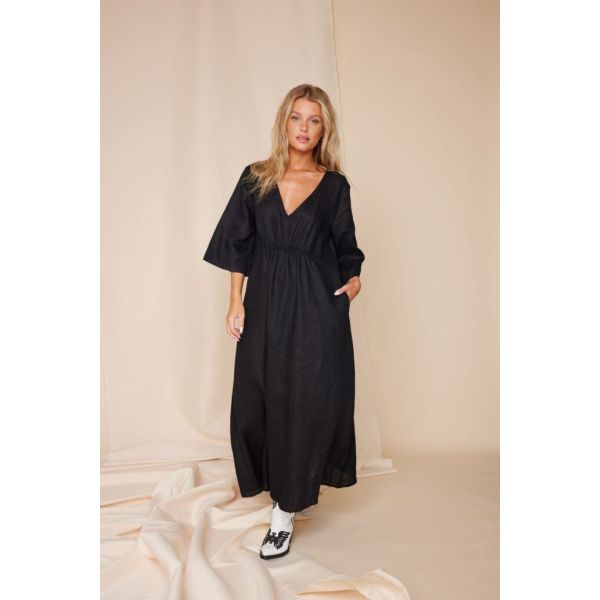 BRITNEY LINEN DESS BLACK
