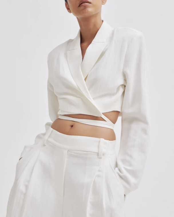 Lino Cropped Shirt - Antique White  - Image 3