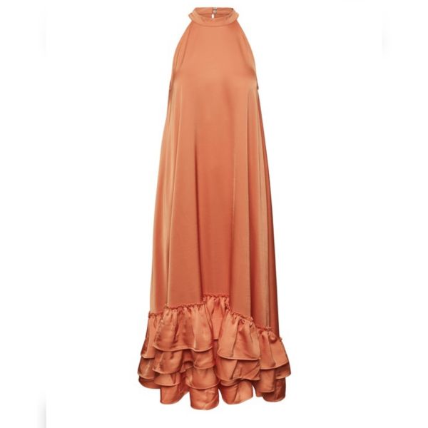 Eleanor Halterneck Long Dress - Celosia Orange