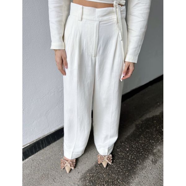 Lino Troursers - White Alyssum 