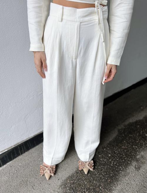 Lino Troursers - White Alyssum 