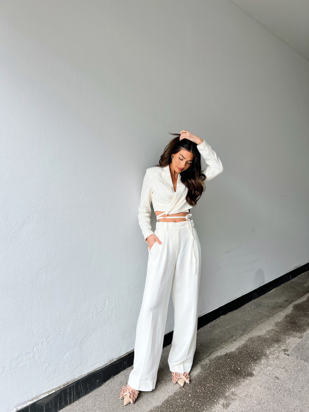 Lino Cropped Shirt - Antique White  - Image 6