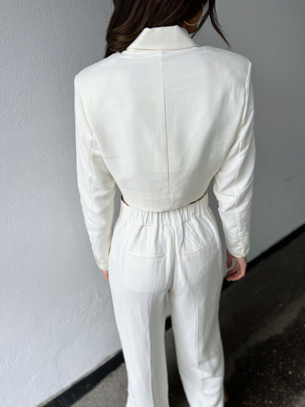 Lino Cropped Shirt - Antique White  - Image 8