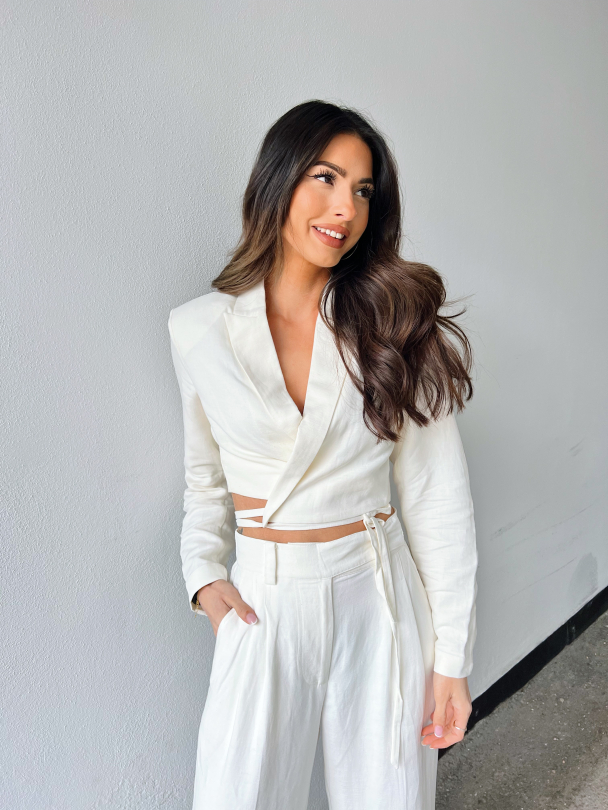 Lino Cropped Shirt - Antique White  - Image 9