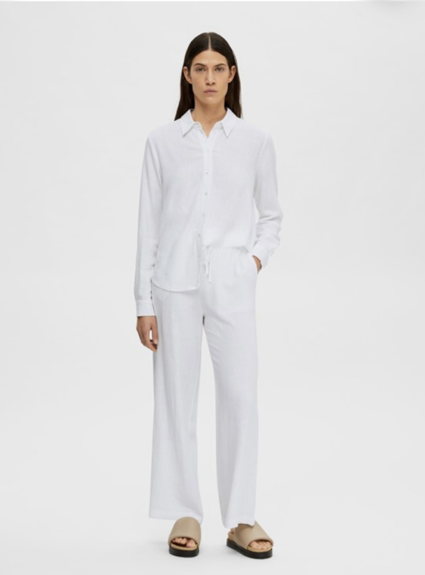 Viva - Gulia Long Linen Pant - Bright White  - Image 4