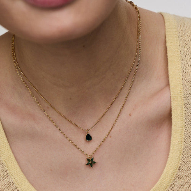 ORELIA Emerald Crystal Flower Necklace - Image 2