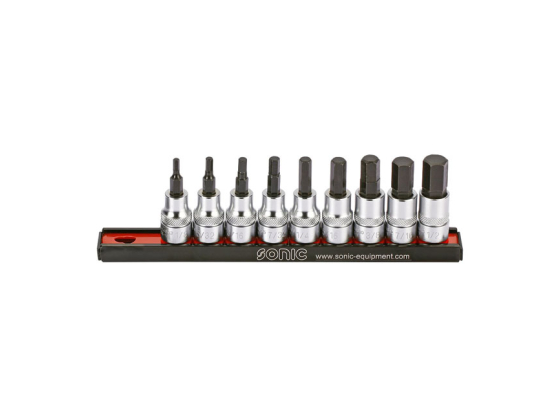  HEX BIT SOCKET RAIL SET 3/8". 9-PIECE. US/SAE