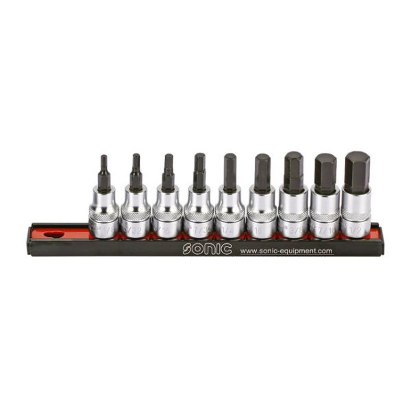  HEX BIT SOCKET RAIL SET 3/8". 9-PIECE. US/SAE