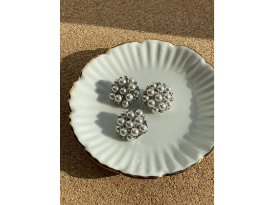 Knapp - Sølv m/ perler - 15 mm