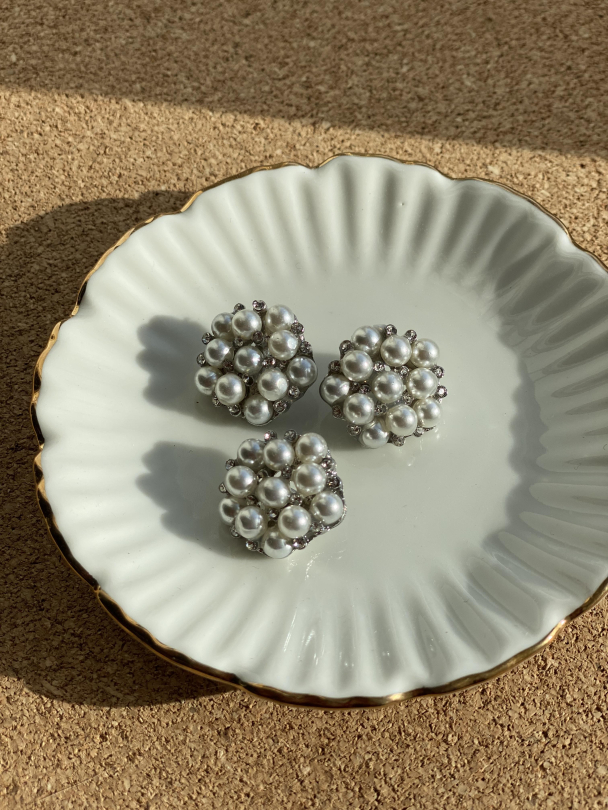 Knapp - Sølv m/ perler - 15 mm