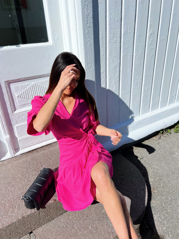 Prima 2/4 Wrap Dress - Fuchsia - Image 3