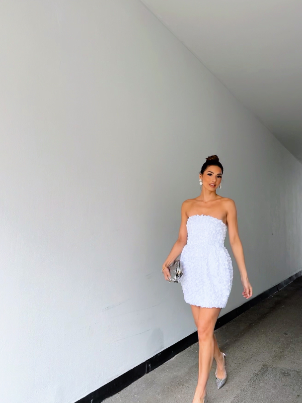 3D Flower mini dress - Bright White - Image 3