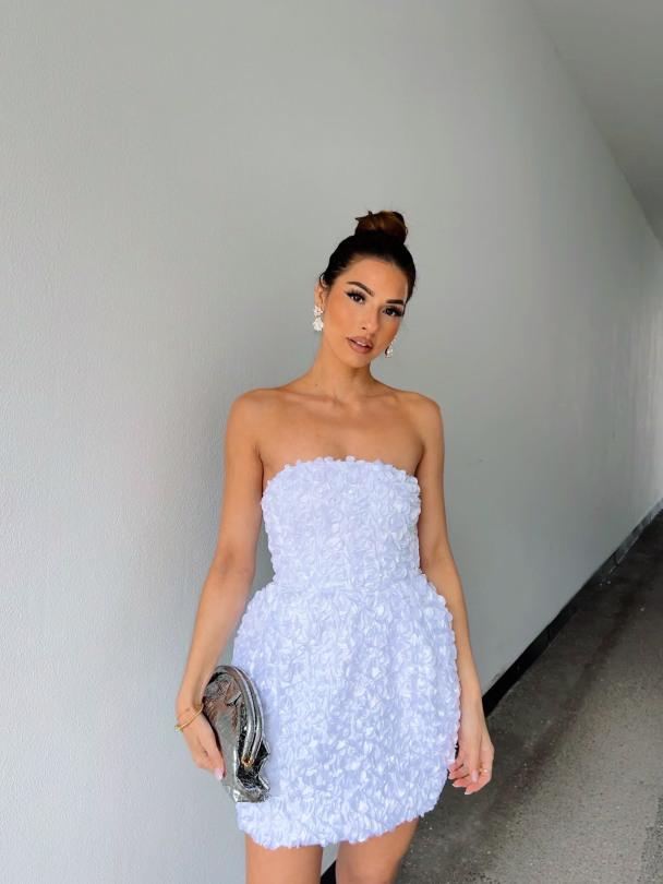3D Flower mini dress - Bright White - Image 4