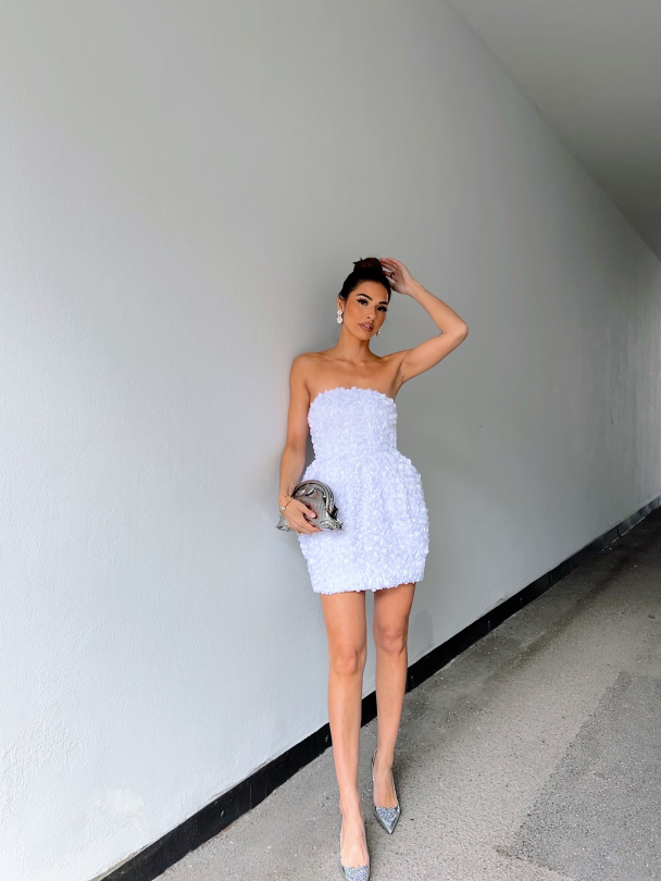 3D Flower mini dress - Bright White - Image 5